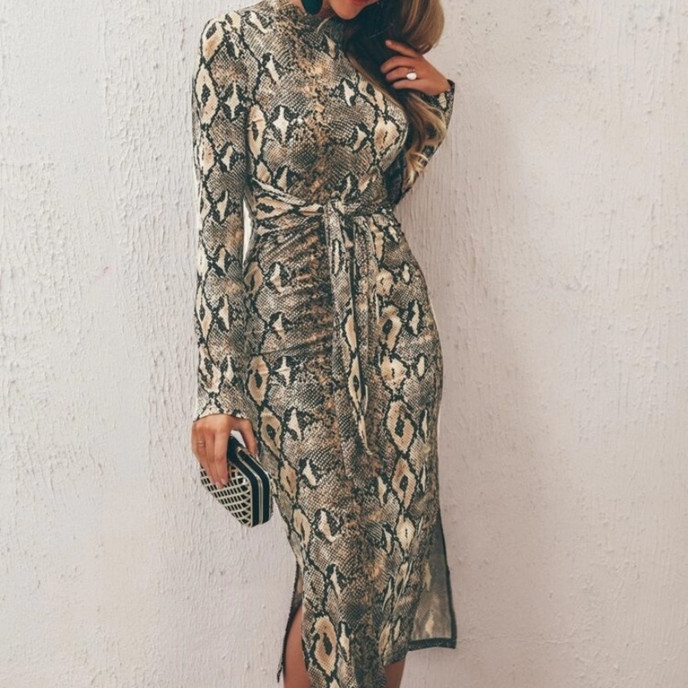 Snakeskin M-Slit Pencil Dress